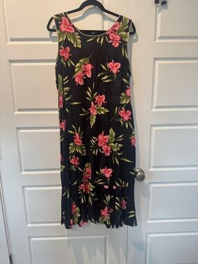 Vintage Two Palms Hawaiian Dress Pink Orchid Mermaid Trumpet Midi Size 2X Womens